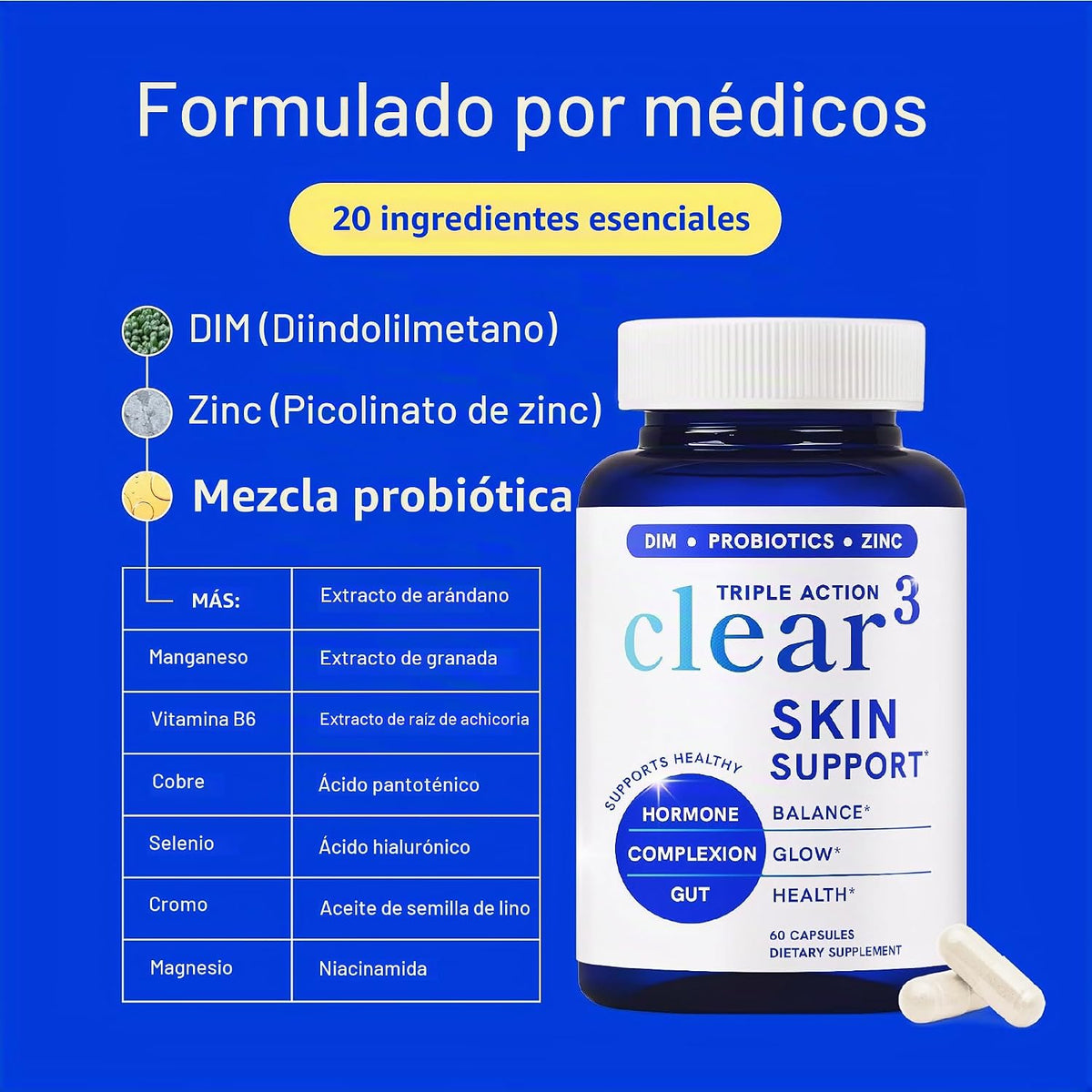 Suplemento vegano con zinc y probióticos para el equilibrio hormonal