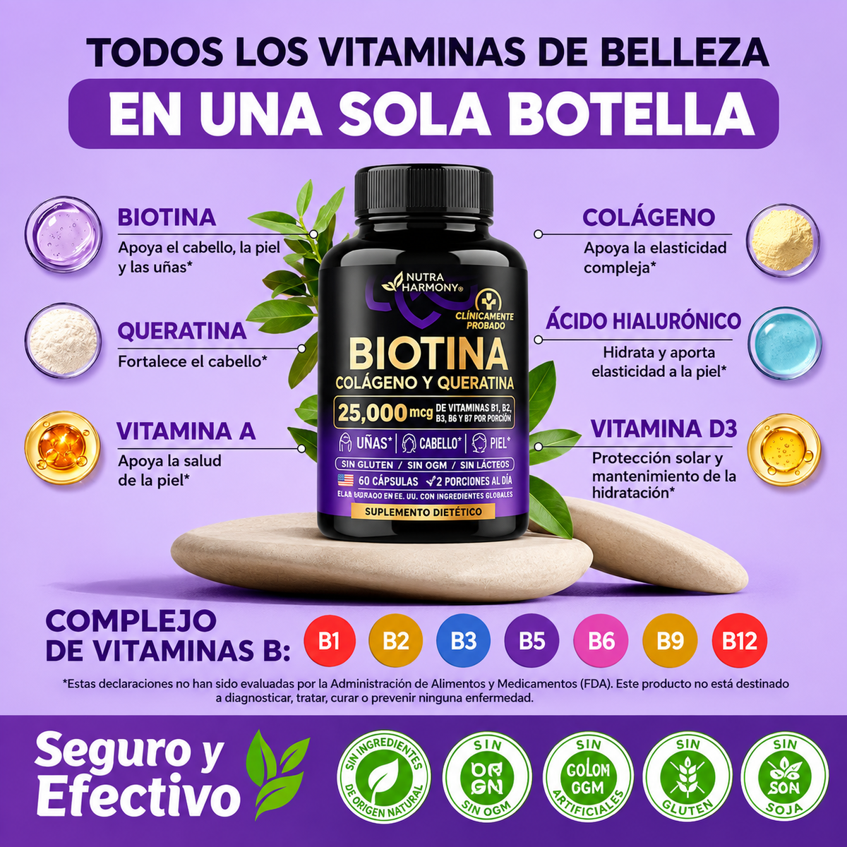 Cápsulas de Complejo Multivitamínico Para Cabello, Piel y Uñas